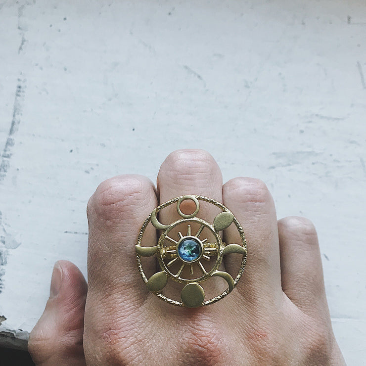  Large Moon Phase Statement Cocktail Ring