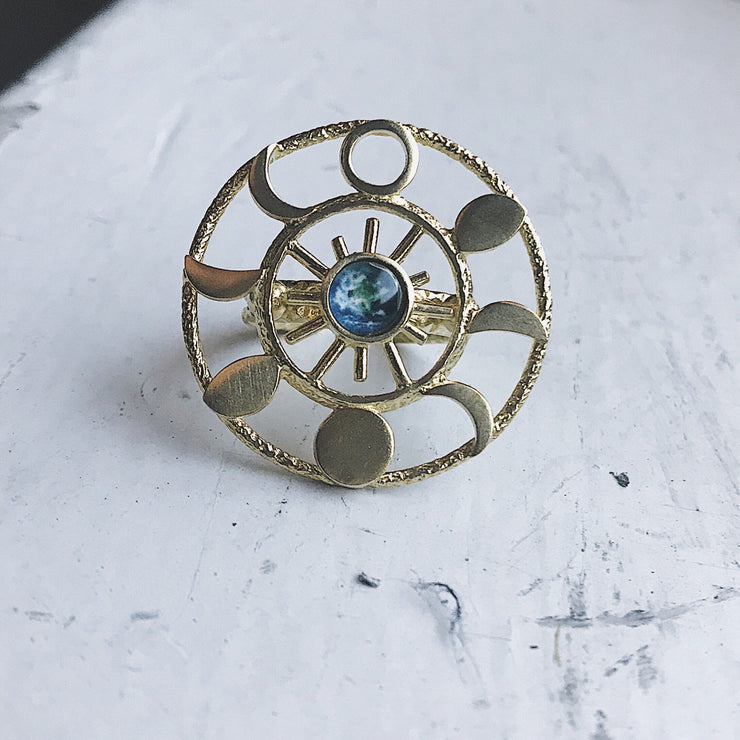  Large Moon Phase Statement Cocktail Ring