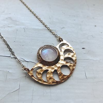  Moon Goddess Necklace - Moon Phases Rainbow Moonstone Pendant